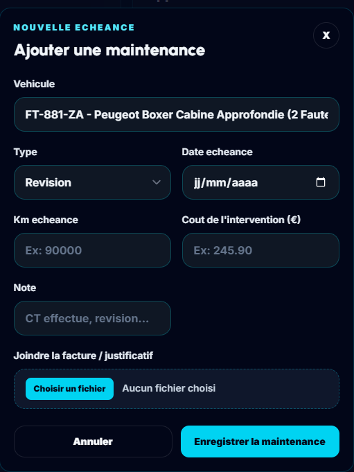 Ajouter une maintenance